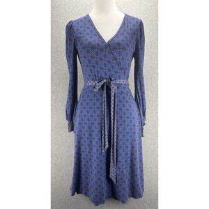 Boden Blue Geometric Wrap Dress Long Sleeve‎ Petite 4